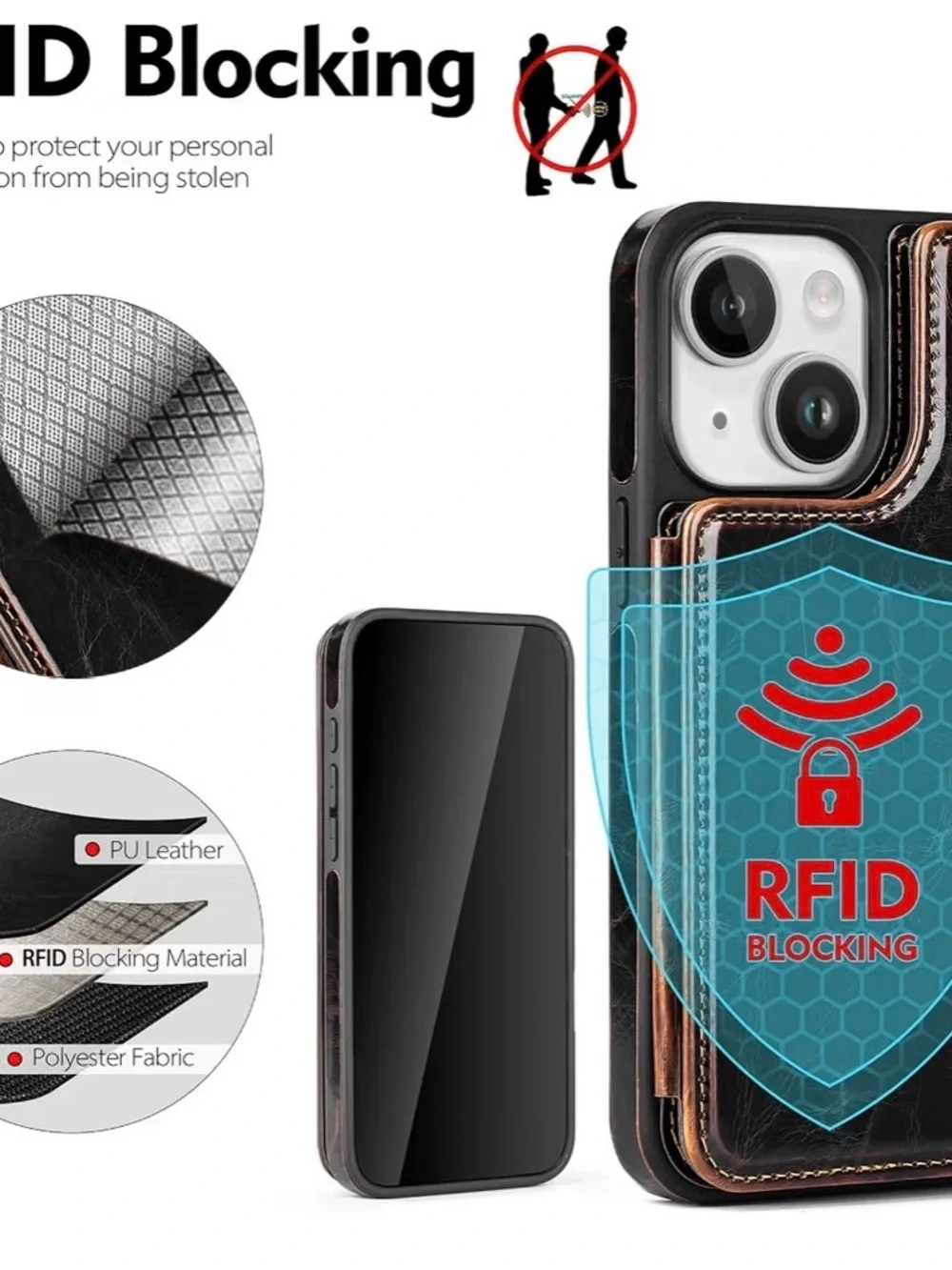 MagSafe-Compatible PU Leather Wallet Case for iPhone 15 Plus